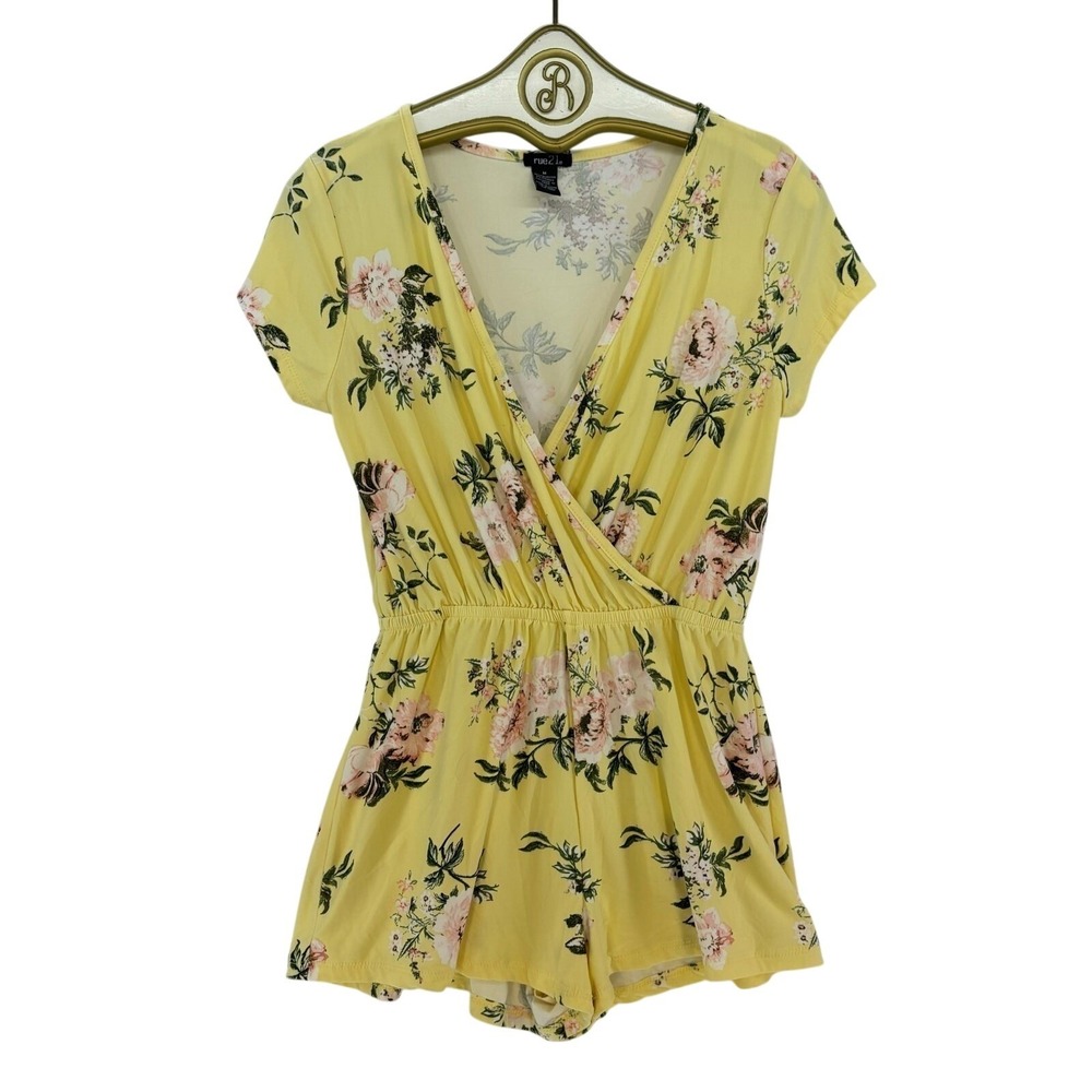 Coquette Floral Romper Junior M Yellow Cottagecore Soft Girl Boho Summer